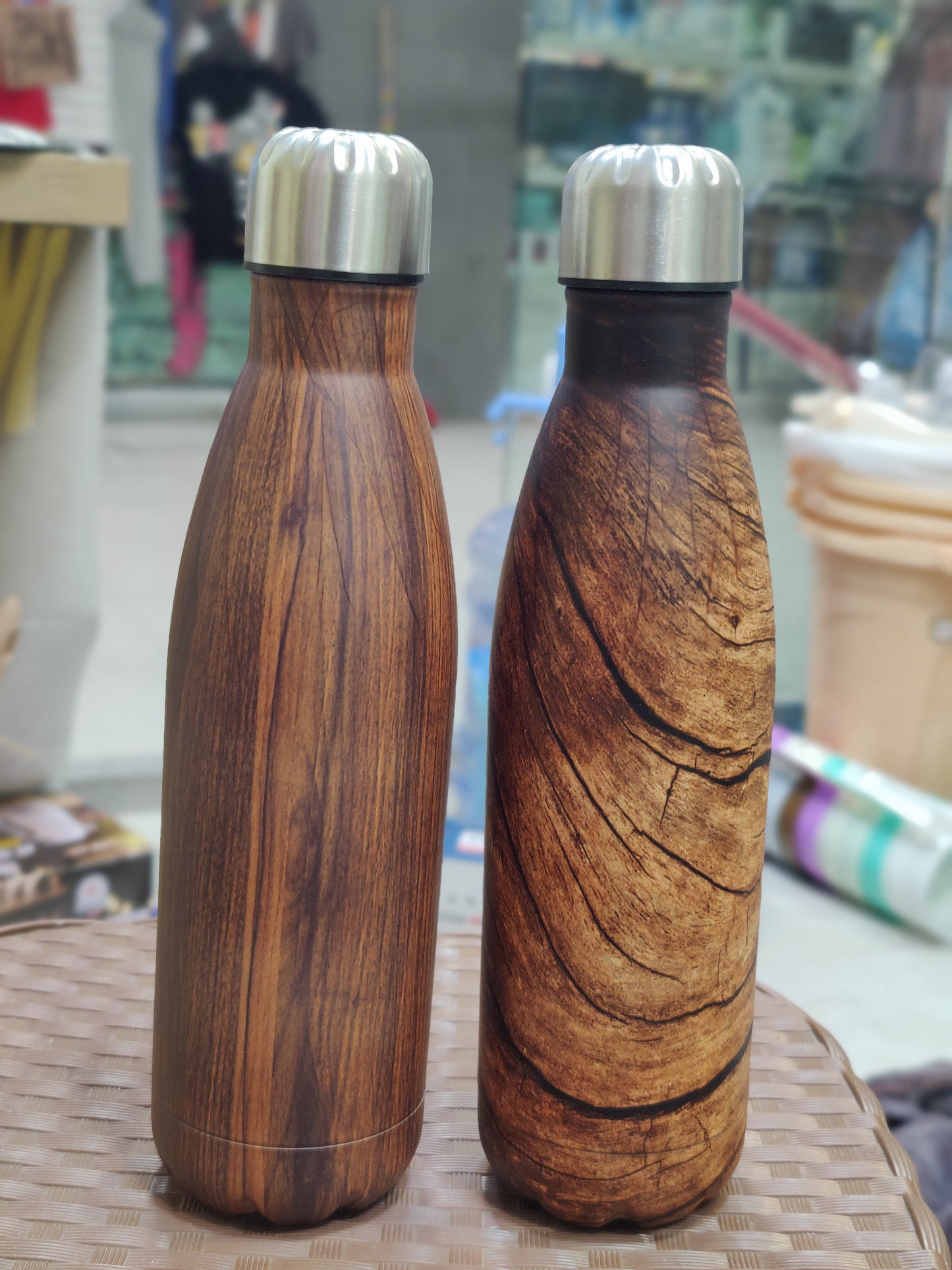 Steel bottle wooden style