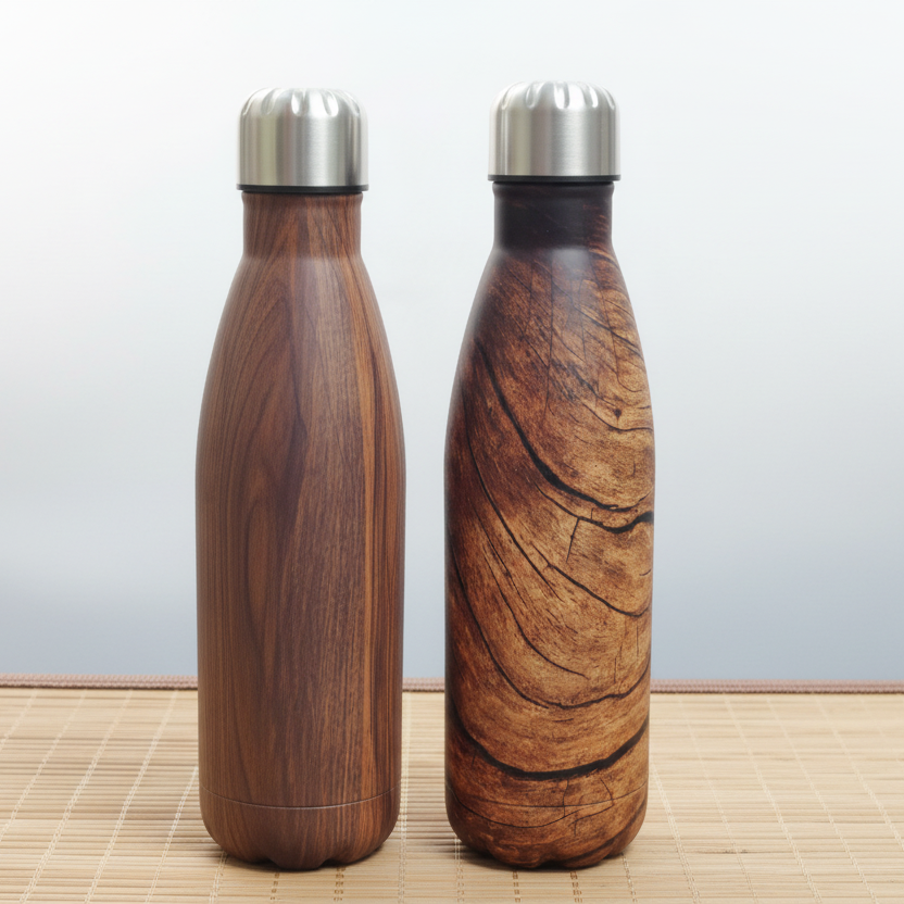 Steel bottle wooden style